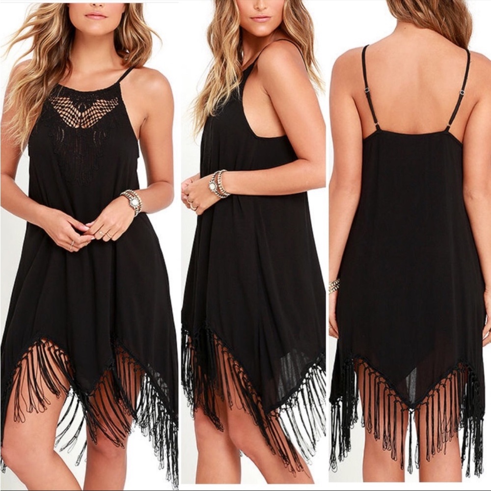 Amuse Society Lilah Black Fringe Shift Dress